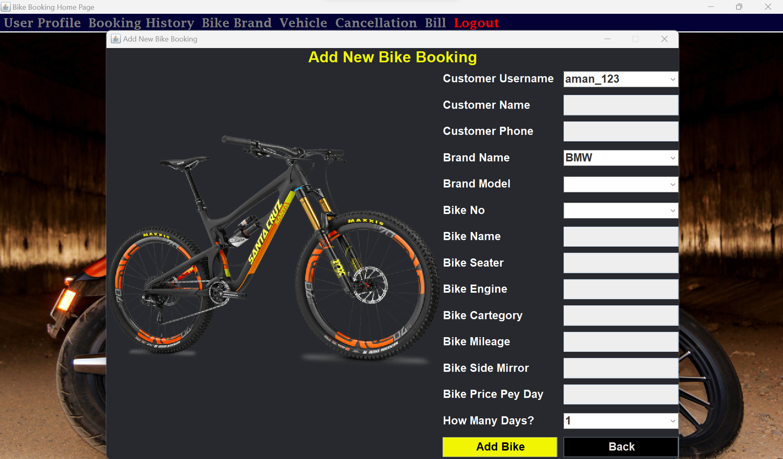 Bike Booking Management System Java Project booking bike