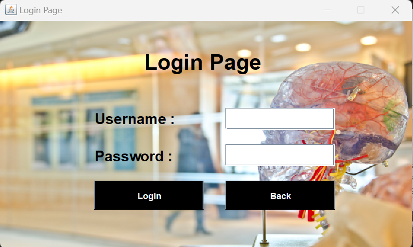 Hospital Management System Java Project login page