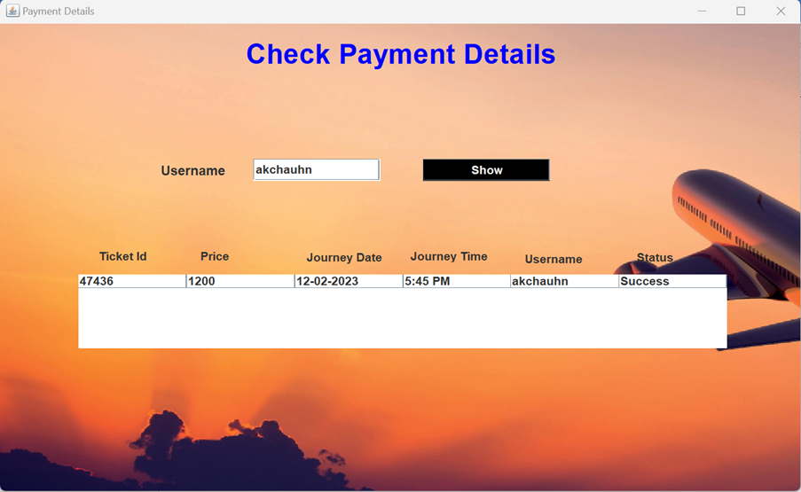 Airlines Management System Java Project Check Payment